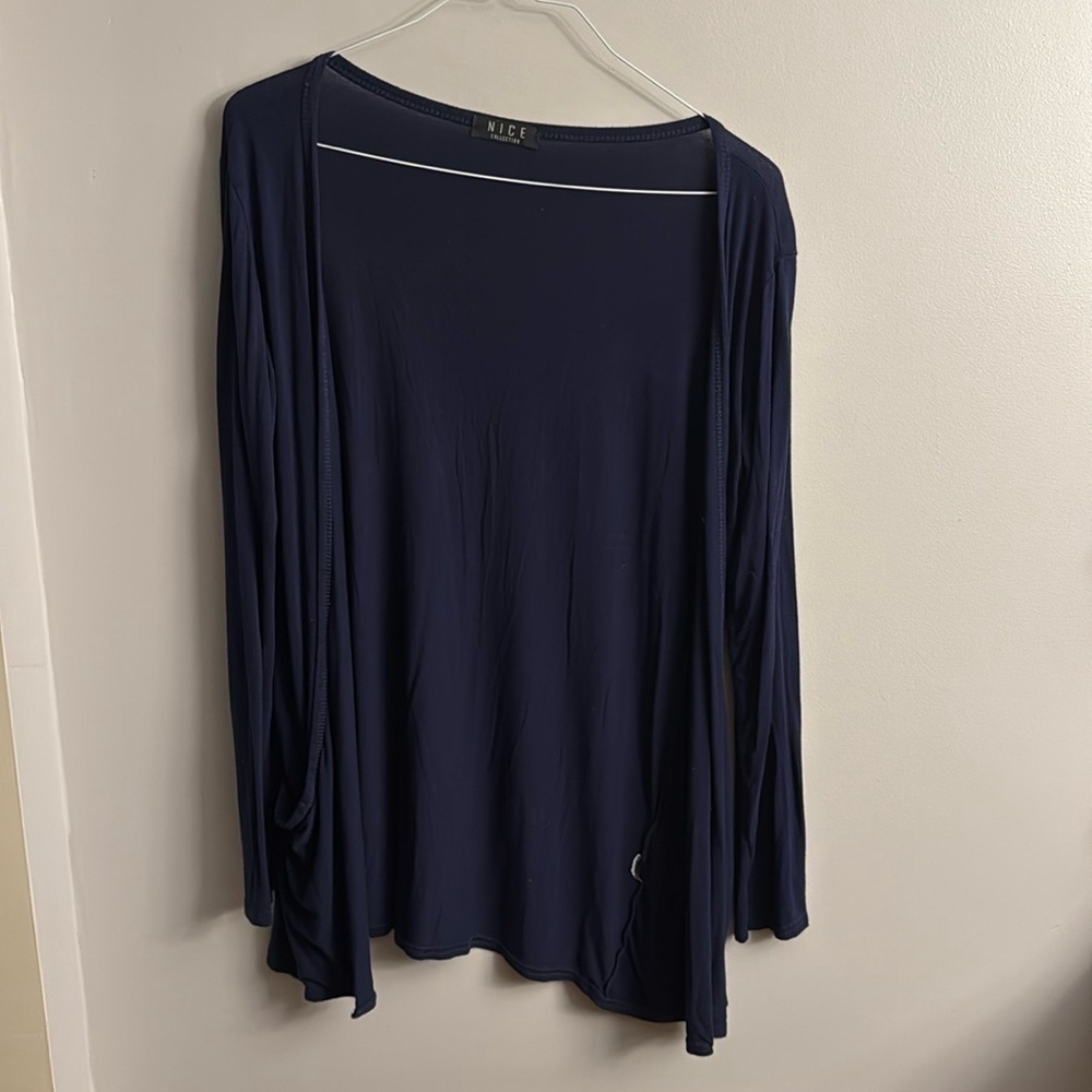 Nice Collection Navy Blue Lightweight Open Front Cardigan With Pockets